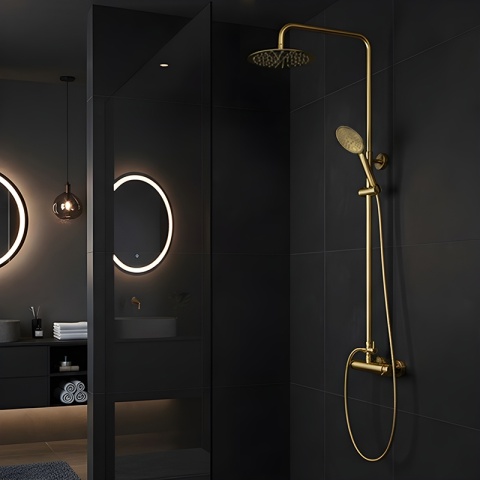 BATERIA PRYSZNICOWA ŁAZIENKOWA ZESTAW Z DESZCZOWNICĄ NATRYSKOWA LAILA ZŁOTA