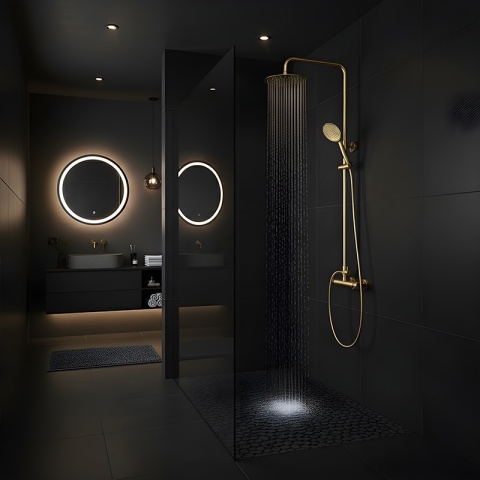 BATERIA PRYSZNICOWA ŁAZIENKOWA ZESTAW Z DESZCZOWNICĄ NATRYSKOWA LAILA ZŁOTA