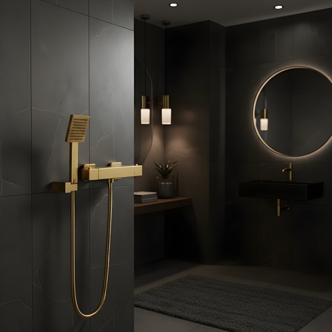 BATERIA WANNOWA ŚCIENNA PRYSZNICOWA ŁAZIENKOWA Z TERMOSTATEM T202-GL ZŁOTA