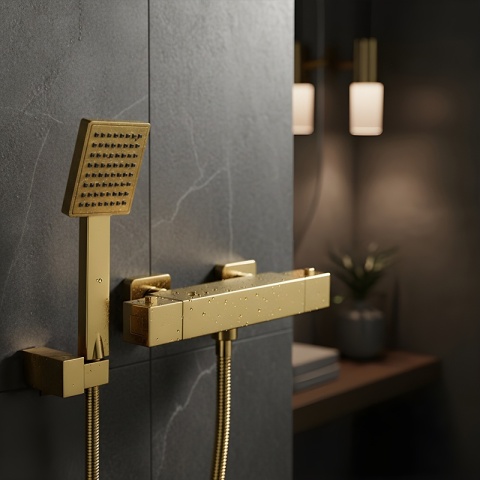 BATERIA WANNOWA ŚCIENNA PRYSZNICOWA ŁAZIENKOWA Z TERMOSTATEM T202-GL ZŁOTA