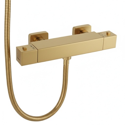 BATERIA WANNOWA ŚCIENNA PRYSZNICOWA Z TERMOSTATEM T202 ZŁOTA SZCZOTKOWANA