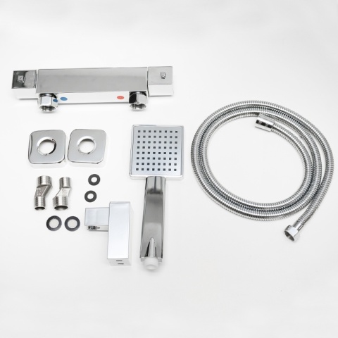 BATERIA WANNOWA ŚCIENNA PRYSZNICOWA ZESTAW Z TERMOSTATEM T202A CHROM