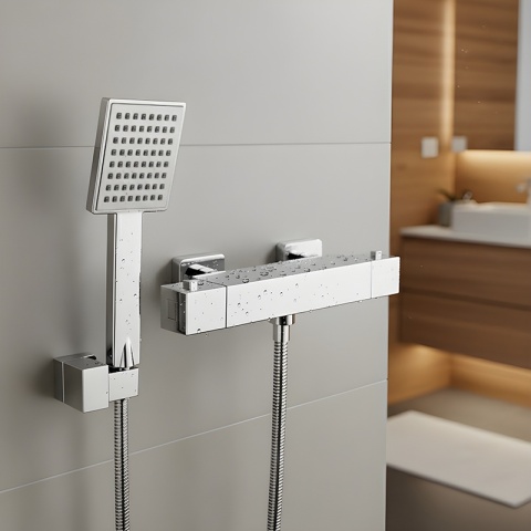 BATERIA WANNOWA ŚCIENNA PRYSZNICOWA ZESTAW Z TERMOSTATEM T202A CHROM