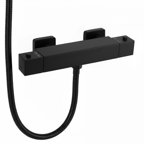 BATERIA WANNOWA ŚCIENNA PRYSZNICOWA ZESTAW Z TERMOSTATEM T202B-BL CZARNA