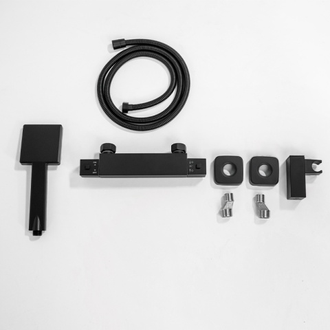 BATERIA WANNOWA ŚCIENNA PRYSZNICOWA ZESTAW Z TERMOSTATEM T202B-BL CZARNA