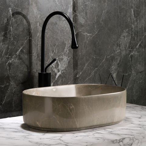 UMYWALKA NABLATOWA CERAMICZNA OWALNA NAVI-MAR8-460 BEŻOWY MARMUR 46x31 CM