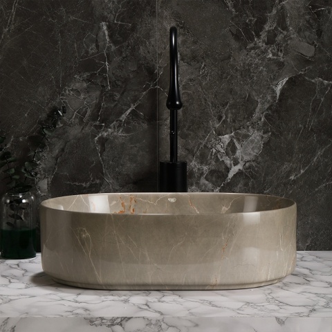 UMYWALKA NABLATOWA CERAMICZNA OWALNA NAVI-MAR8-460 BEŻOWY MARMUR 46x31 CM