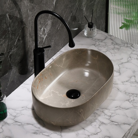 UMYWALKA NABLATOWA CERAMICZNA OWALNA NAVI-MAR8-460 BEŻOWY MARMUR 46x31 CM