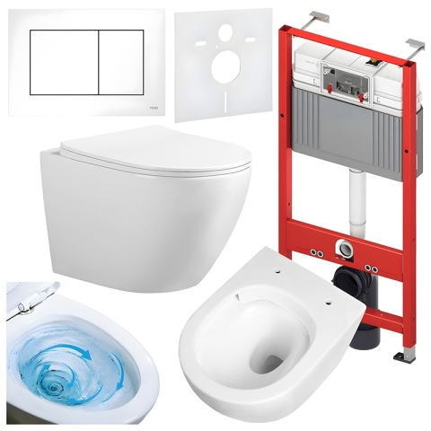 ZESTAW PODTYNKOWY WC STELAŻ TECE MISKA FLOW-WH-TR-03 PRZYCISK TC-9240400 BIAŁY POŁYSK