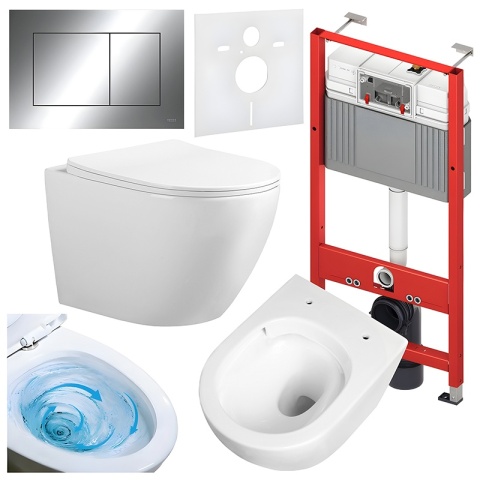 ZESTAW PODTYNKOWY WC STELAŻ TECE MISKA FLOW-WH-TR-03 PRZYCISK TC-9240401 CHROM
