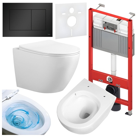 ZESTAW PODTYNKOWY WC STELAŻ TECE MISKA FLOW-WH-TR-03 PRZYCISK TC-9240407 CZARNY MAT
