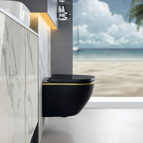 ZESTAW PODTYNKOWY WC STELAŻ TECE MISKA PEAK-MTB-GL-RIM-02 PRZYCISK TC-9240407 CZARNY MAT