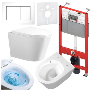 ZESTAW PODTYNKOWY WC STELAŻ TECE MISKA PRIMA-WH-TR-02 PRZYCISK TC-9240400 BIAŁY POŁYSK