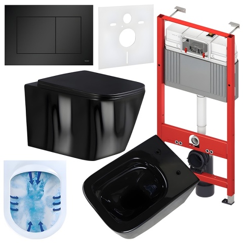 ZESTAW PODTYNKOWY WC STELAŻ TECE MISKA RAIN-BL-RIM-03 PRZYCISK TC-9240407 CZARNY MAT