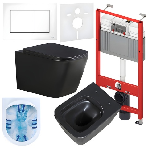 ZESTAW PODTYNKOWY WC STELAŻ TECE MISKA RAIN-MTB-RIM-03 PRZYCISK TC-9240400 BIAŁY POŁYSK