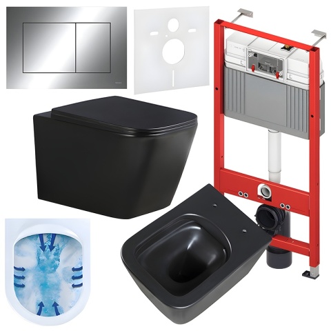 ZESTAW PODTYNKOWY WC STELAŻ TECE MISKA RAIN-MTB-RIM-03 PRZYCISK TC-9240401 CHROM