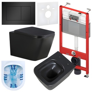 ZESTAW PODTYNKOWY WC STELAŻ TECE MISKA RAIN-MTB-RIM-03 PRZYCISK TC-9240407 CZARNY MAT