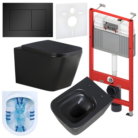 ZESTAW PODTYNKOWY WC STELAŻ TECE MISKA RAIN-MTB-RIM-03 PRZYCISK TC-9240407 CZARNY MAT