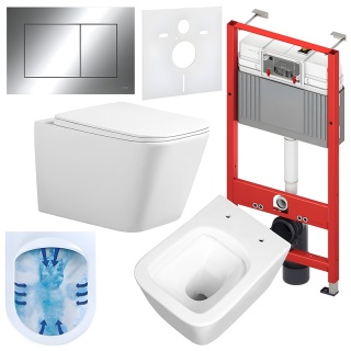 ZESTAW PODTYNKOWY WC STELAŻ TECE MISKA RAIN-WH-RIM-03 PRZYCISK TC-9240401 CHROM