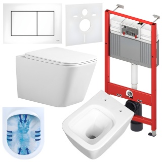 ZESTAW PODTYNKOWY WC STELAŻ TECE MISKA RAIN-WH-RIM-03 PRZYCISK TC-9240417 BIAŁY MAT