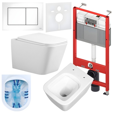 ZESTAW PODTYNKOWY WC STELAŻ TECE MISKA RAIN-WH-RIM-03 PRZYCISK TC-9240417 BIAŁY MAT