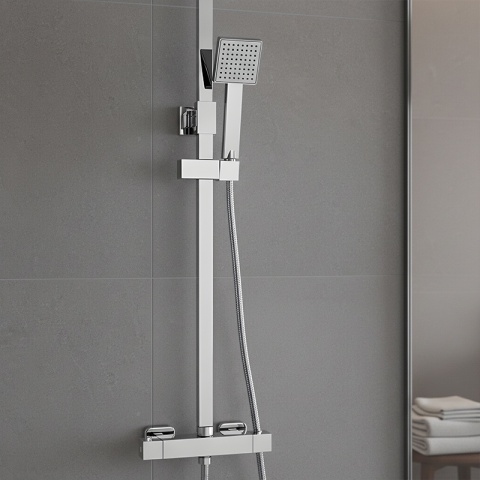 BATERIA PRYSZNICOWA ŁAZIENKOWA Z DESZCZOWNICĄ TERMOSTATEM T153A CHROM