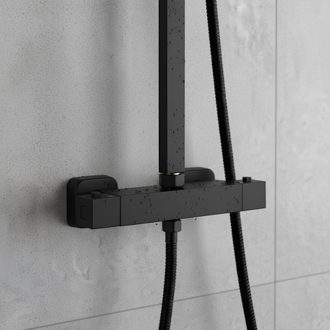 BATERIA PRYSZNICOWA ŁAZIENKOWA Z DESZCZOWNICĄ TERMOSTATEM T153B-BL CZARNA