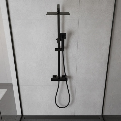 BATERIA PRYSZNICOWA ŁAZIENKOWA Z DESZCZOWNICĄ TERMOSTATEM T153B-BL CZARNA