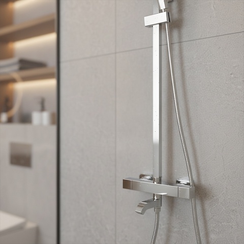 BATERIA PRYSZNICOWA ŁAZIENKOWA Z DESZCZOWNICĄ TERMOSTATEM T154A CHROM