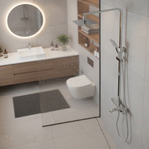 BATERIA PRYSZNICOWA ŁAZIENKOWA Z DESZCZOWNICĄ TERMOSTATEM T154A CHROM