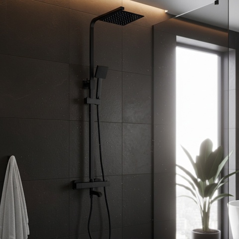 BATERIA PRYSZNICOWA ŁAZIENKOWA Z DESZCZOWNICĄ TERMOSTATEM T154B-BL CZARNA