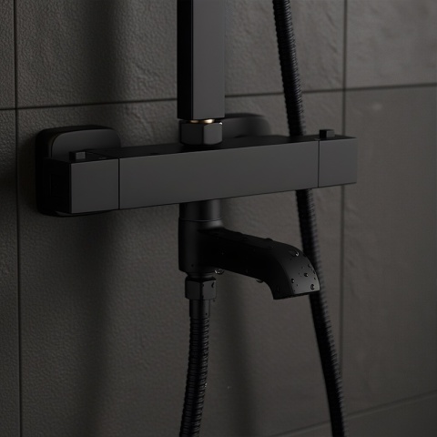 BATERIA PRYSZNICOWA ŁAZIENKOWA Z DESZCZOWNICĄ TERMOSTATEM T154B-BL CZARNA