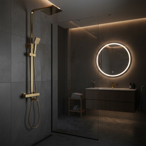 BATERIA PRYSZNICOWA ŁAZIENKOWA Z DESZCZOWNICĄ TERMOSTATEM T154C-GL ZŁOTA