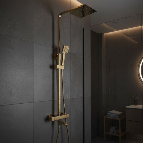 BATERIA PRYSZNICOWA ŁAZIENKOWA Z DESZCZOWNICĄ TERMOSTATEM T154C-GL ZŁOTA