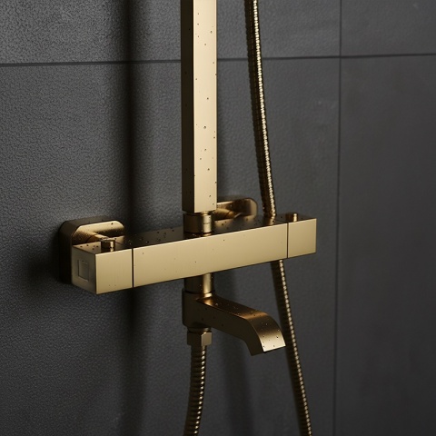 BATERIA PRYSZNICOWA ŁAZIENKOWA Z DESZCZOWNICĄ TERMOSTATEM T154C-GL ZŁOTA