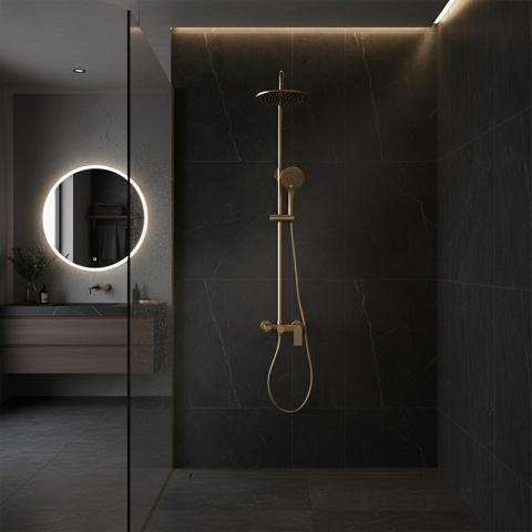 BATERIA PRYSZNICOWA ŁAZIENKOWA ZESTAW Z DESZCZOWNICĄ ADA ZŁOTA SZCZOTKOWANA
