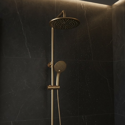BATERIA PRYSZNICOWA ŁAZIENKOWA ZESTAW Z DESZCZOWNICĄ ADA ZŁOTA SZCZOTKOWANA