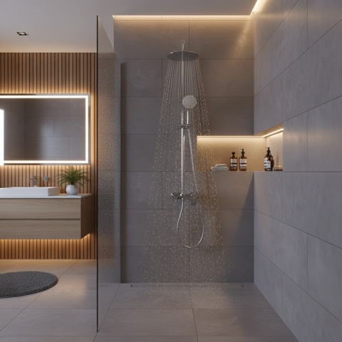 BATERIA PRYSZNICOWA ŁAZIENKOWA ZESTAW Z DESZCZOWNICĄ NATRYSKOWA ADA CHROM