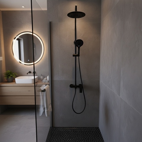 BATERIA PRYSZNICOWA ŁAZIENKOWA ZESTAW Z DESZCZOWNICĄ NATRYSKOWA ADA CZARNA