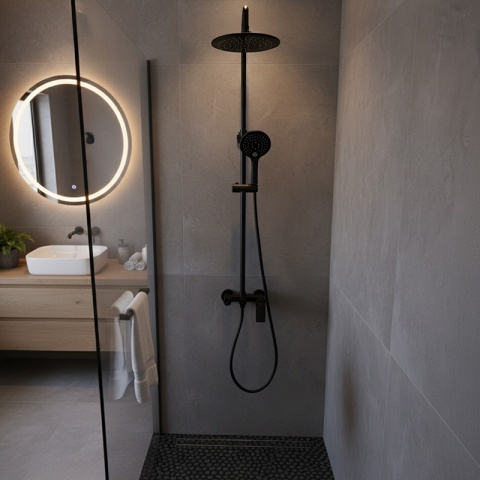 BATERIA PRYSZNICOWA ŁAZIENKOWA ZESTAW Z DESZCZOWNICĄ NATRYSKOWA ADA CZARNA