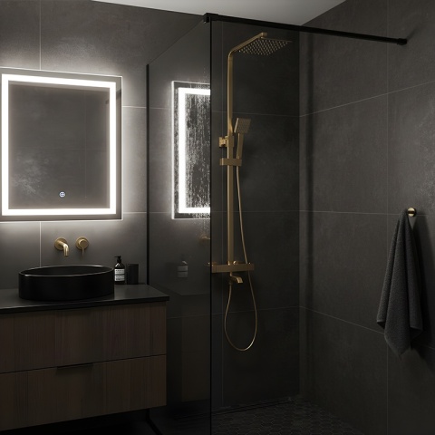 BATERIA PRYSZNICOWA Z DESZCZOWNICĄ TERMOSTATEM T154C ZŁOTA SZCZOTKOWANA