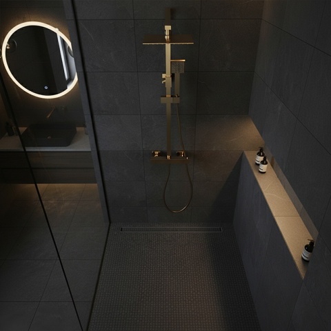 BATERIA PRYSZNICOWA Z TERMOSTATEM DESZCZOWNICĄ T153 ZŁOTA SZCZOTKOWANA