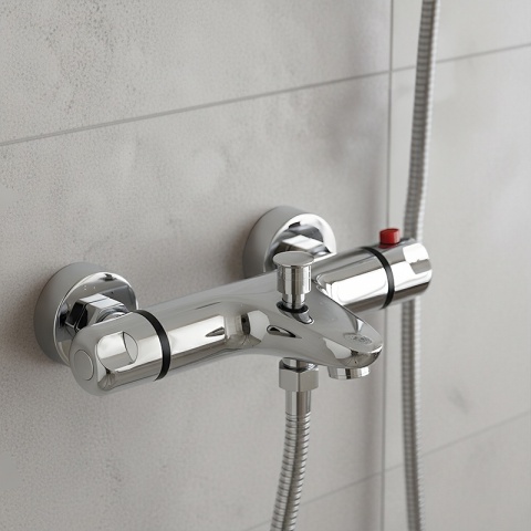 BATERIA PRYSZNICOWA Z TERMOSTATEM ŚCIENNA ŁAZIENKOWA NATRYSKOWA T205 CHROM