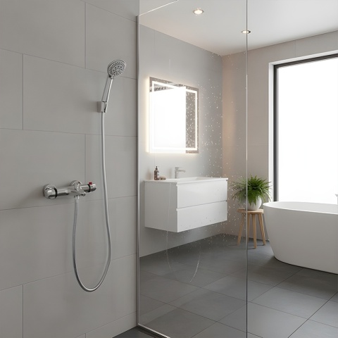 BATERIA PRYSZNICOWA Z TERMOSTATEM ŚCIENNA ŁAZIENKOWA NATRYSKOWA T205 CHROM