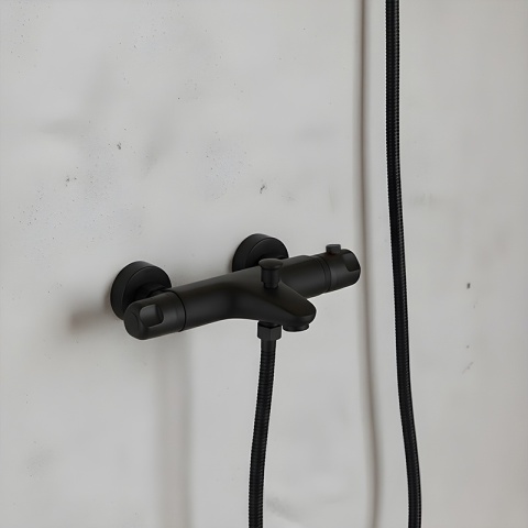 BATERIA PRYSZNICOWA Z TERMOSTATEM ŚCIENNA ŁAZIENKOWA NATRYSKOWA T205 CZARNA