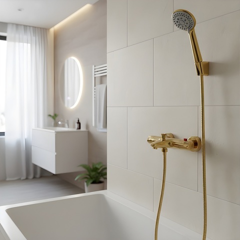 BATERIA PRYSZNICOWA Z TERMOSTATEM ŚCIENNA ŁAZIENKOWA NATRYSKOWA T205 ZŁOTA