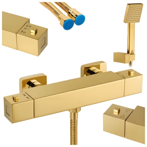 BATERIA WANNOWA ŚCIENNA PRYSZNICOWA ŁAZIENKOWA Z TERMOSTATEM T202-GL ZŁOTA