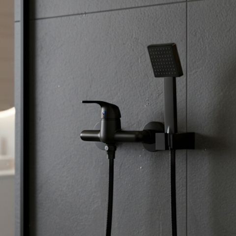 BATERIA WANNOWA ŚCIENNA PRYSZNICOWA NATRYSKOWA ZESTAW F307B-BL CZARNA