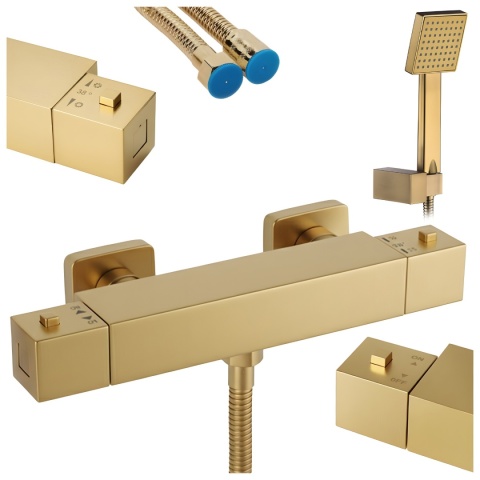 BATERIA WANNOWA ŚCIENNA PRYSZNICOWA Z TERMOSTATEM T202 ZŁOTA SZCZOTKOWANA