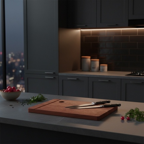 DESKA KUCHENNA DREWNIANA KUCHENNA NIGRA GRUBA Z RANTEM DO ZLEWOZMYWAKA